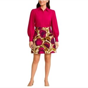 Merona Fushia Cotton Green Floral Tan Pencil Skirt 12